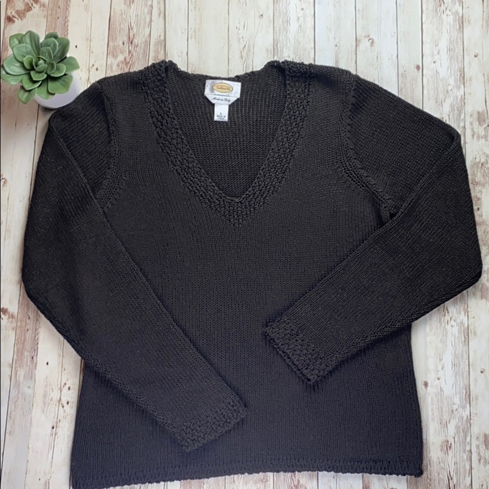 Talbot's Long Sleeve Sweater Brown Tight Knit Women's Size Large V Neckline